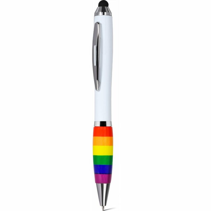 Penna a sfera arcobaleno con touch screen in plastica e metallo