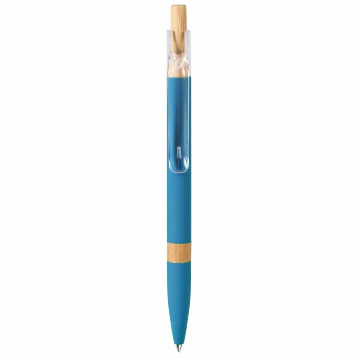 Penna a sfera con refill blu in alluminio riciclato soft touch e bamb