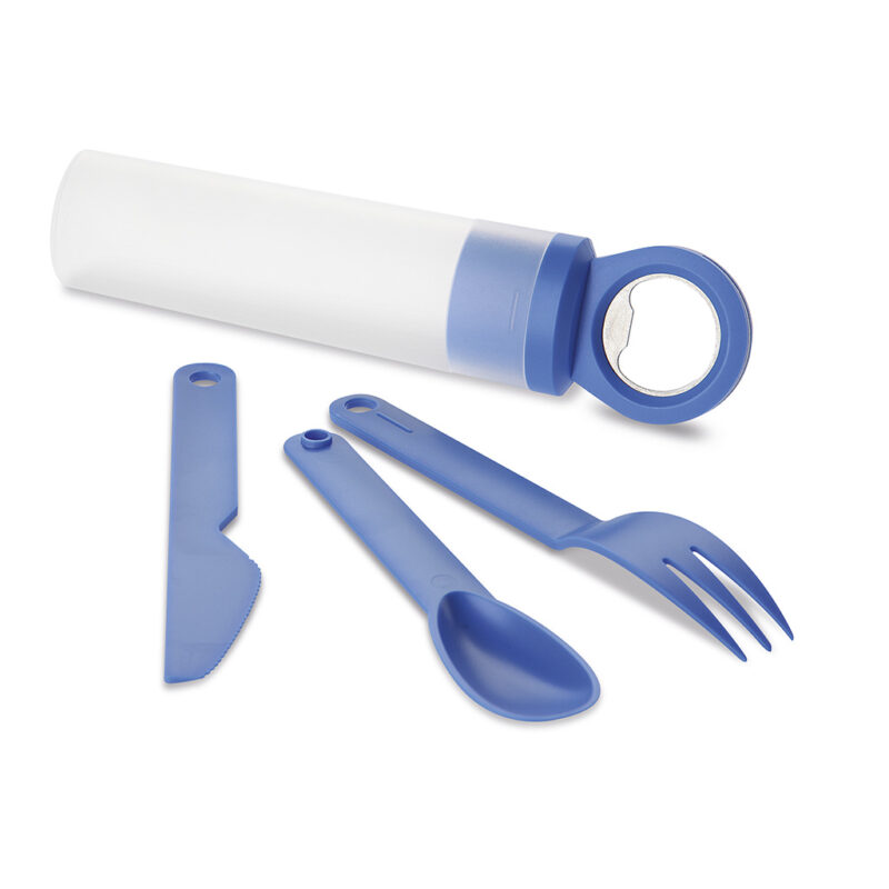 Apribottiglie con set posate in metallo e plastica