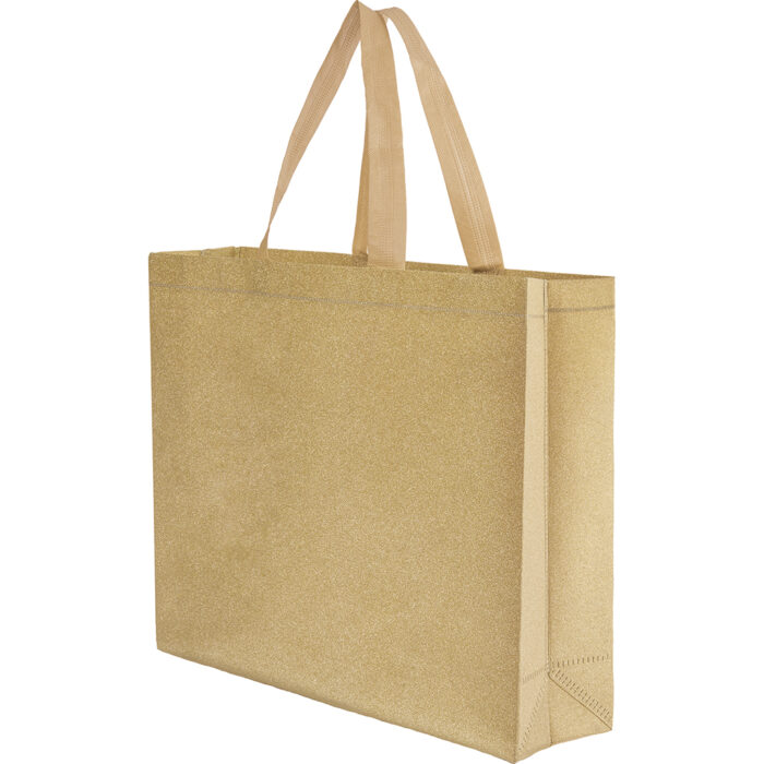 Borsa shopper con soffietto termosaldata in tnt glitterato
