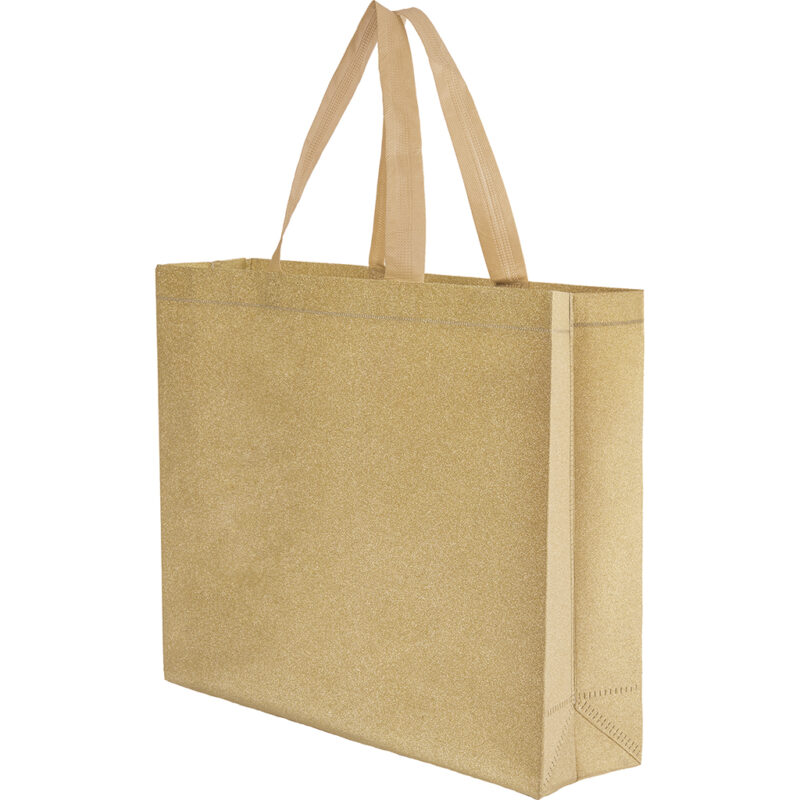 Borsa shopper con soffietto termosaldata in tnt glitterato