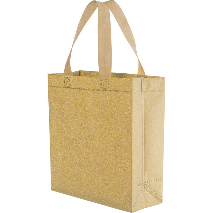 Borsa shopper con soffietto termosaldata in tnt glitterato