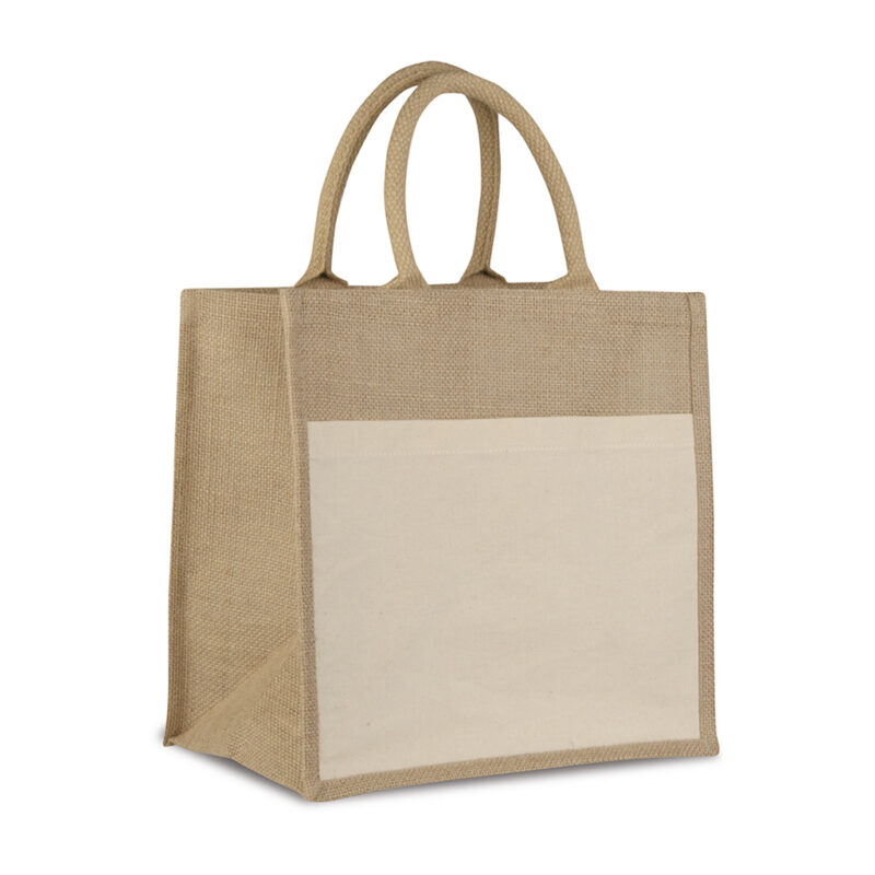 Borsa shopper con soffietto in iuta e cotone