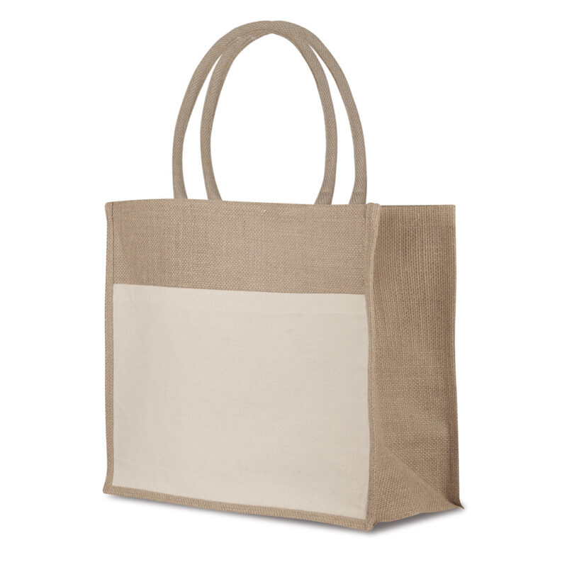 Borsa shopper con soffietto in iuta e cotone