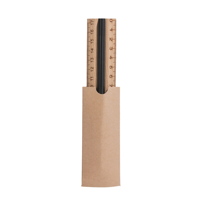 Set matita con righello in legno e bustina di cartoncino